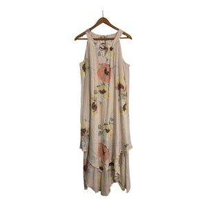 NWOT Women's Luxology Sleeveless Floral Dress Hi Low Key Hole Neck Size Large